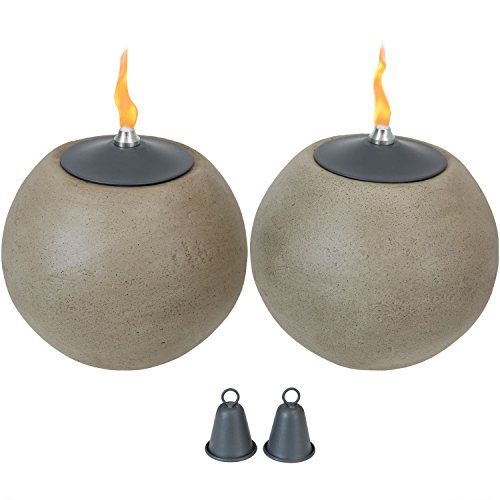Sunnydaze Round Ball Tabletop Torch Outdoor Patio Citronella Table Torches Stone-Look Set of 2 7-Inch Diameter