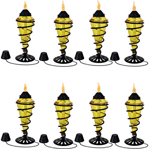 Sunnydaze Swirling Metal with Glass Tabletop Torches - Outdoor Patio and Lawn Citronella Torch - Set of 8 - Yellow