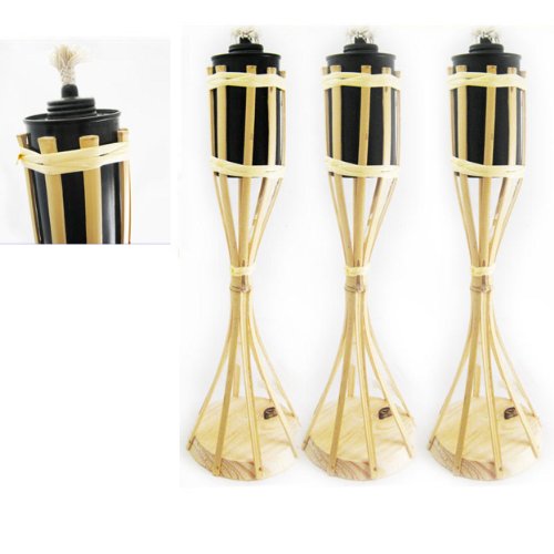 3 Bamboo Torch Tiki Tropical Decor Luau Party Garden Light Torches Lamp Fire New