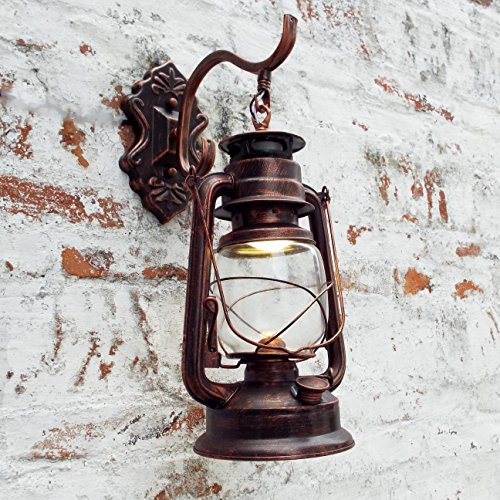 Injuicy Lighting Vintage Edison Barn Lantern Iron Kerosene Lamp Oil Light Wall Aisle Red Copper Color Industrial