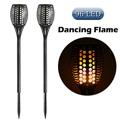 Cinoton Solar Path Torches Lights Dancing Flame Lighting 96 LED Flickering Tiki Torches Outdoor Waterproof2 Pack