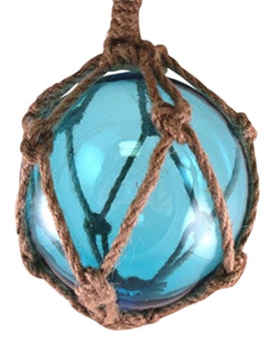 Japanese Glass Fishing Fish Net Float Buoy Tiki Decor Light Blue