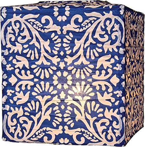 Luna Bazaar Block Printed Premium Square Paper Lantern Clip-On Lamp Shade for Home Decor and Wedding Decorations 12-Inch Navy Blue