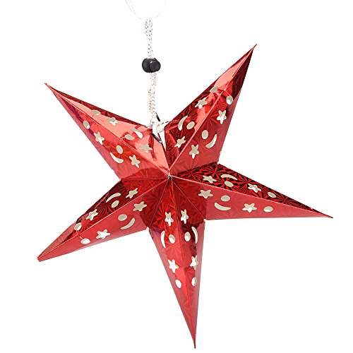 SHZONS 3PCsPack 3D Pentagram Lampshade Paper Lamp Shade Star Lantern Hanging Decorations for Christmas Xmas Party Holloween Birthday Home Decor-RedLights Not Included