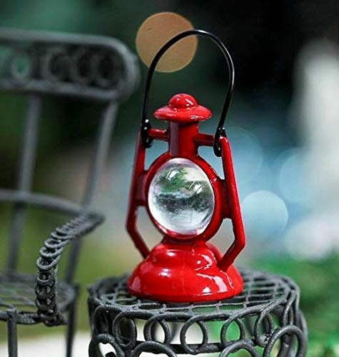 YUKISTORE Miniature Dollhouse Fairy Garden Red Metal Kerosene Lantern - DIY for Miniature Fairy Garden Accessories for Outdoor or Garden Decor