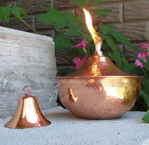 Maui Tabletop Torch  Oil Lamp With Snuffer - Hammered Copper - 8 Inch