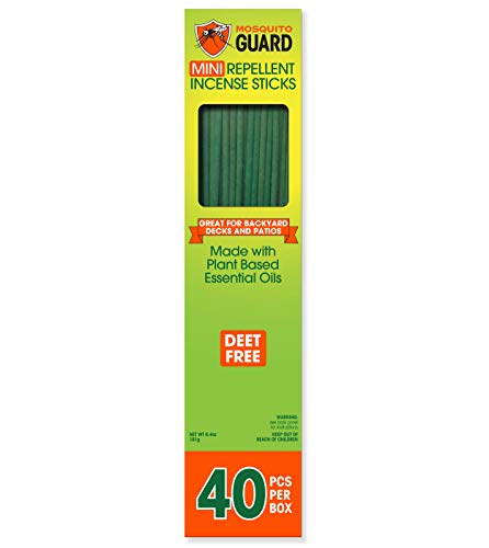 Mosquito Guard Incense Repellent Sticks - Made with Natural Plant Based Ingredients Citronella Lemongrass Rosemary Oil - 40 Pack - Deet Free
