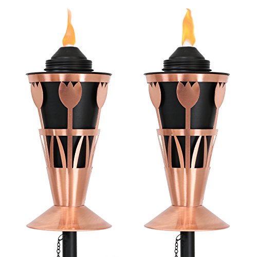 Sunnydaze Metal Outdoor Torch with Tulip Design Steel Patio Citronella Torches Includes Snuffer 24- to 66-Inch Adjustable Height Set of 2 CopperBlack