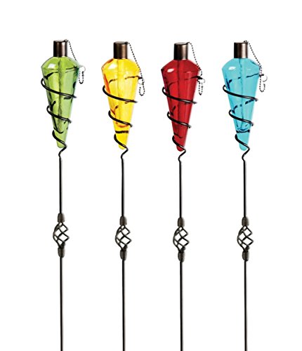 Assorted Color Outdoor Glass Tiki Torch Light W Metal Stand Set Of 4 Product Sku Gd10070