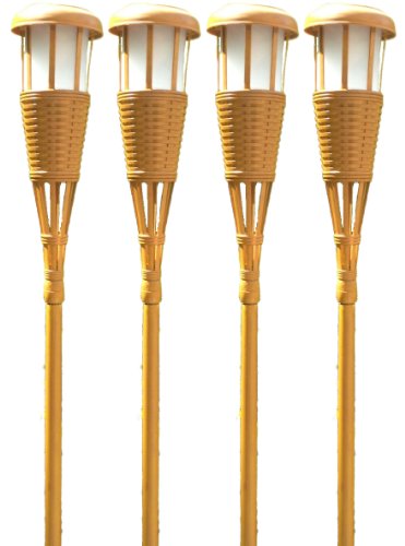 Newhouse Lighting Solar Flickering Led Tiki Torches Bamboo Finish 4-pack
