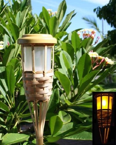 Solar Bamboo Torch Light with 5 Amber Led