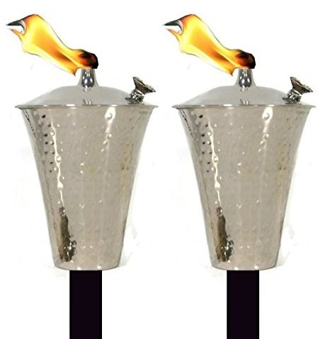 Kona Tiki Torch Set Of 2, Landscape Torch, Torch, Tabletop Tiki Torch, Oil Lamp Torch (hammered Nickel)