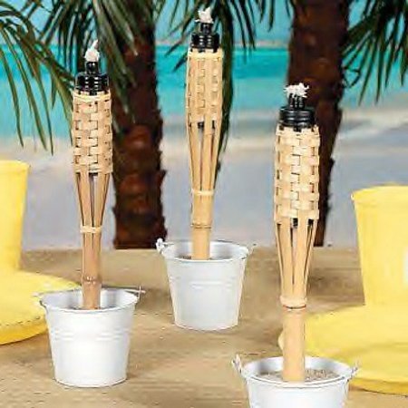 Mini Bamboo Tiki Torches (case Of 12) Luau Party Tabletop Lighting