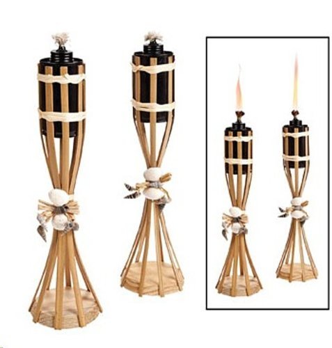 Set Of 2 - Luau Tabletop Tiki Torches-bamboo Seashell Polynesian