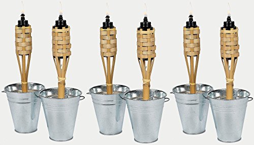Set Of 6 Mini 11&quot Bamboo Tiki Torches Luau Party Tabletop Lights