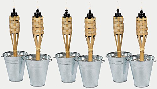Set Of 6 Mini 11&quot Bamboo Tiki Torches Luau Party Tabletop Lights