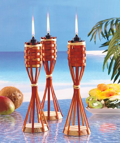 Tabletop Bamboo Tiki Lights Torch Set Of 3
