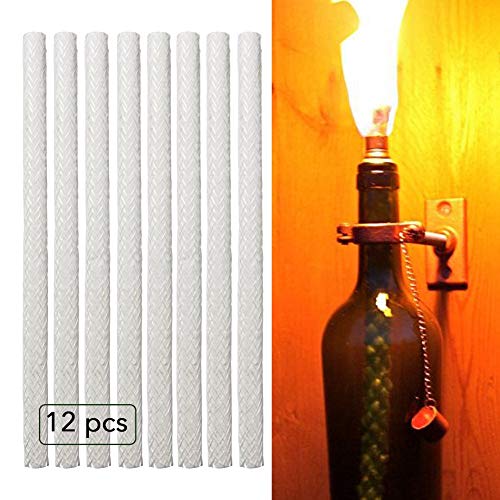 12pcs Fiberglass Longlasting Replacement Wicks No smoke No Odor Long Burning Time and Safety Tiki Wick for Outdoor TIKI Torch Wine Bottles Lanterns Garden Lights