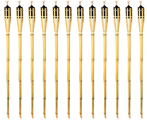 Bamboo Tiki Torches Tiki-style Metal Oil Canister 48&quot Length - Set Of 12 By Skyline