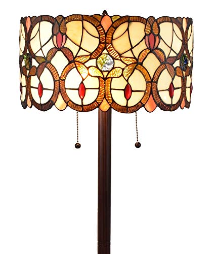 Amora Lighting Tiffany Style Floor Lamp Vintage Antique 63 Tall Stained Glass Brown Red Tan Traditional Light Decor Bedroom Living Room Reading Gift AM342FL16 Multicolor