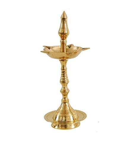 Hashcart Kerela Traditional Brass Oil Lamp - Puja Oil Diya Lamp Engraved Design Deepak Pooja Article