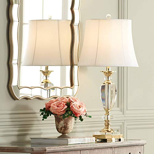 Traditional Table Lamp Faceted Crystal and Brass Bell Fabric Shade for Living Room Family Bedroom Bedside - Vienna Full Spectrum