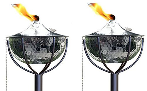 Maui Tiki Torch Set Of 2 Landscape Torch Oil Lamp Tabletop Torch Outdoor Lighting hammered Nickel