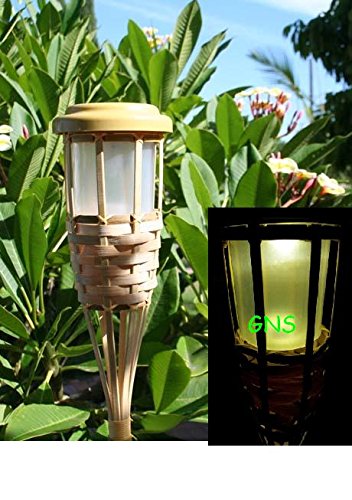 6-pack Solar Bamboo Tiki Torch Landscape Lights With 5 Warm White Leds And Double Batteries For Each Light