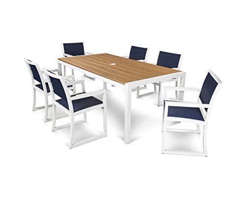 Trex Outdoor Furniture Parsons 7-piece Arm Chair Dining Set In Satin White  Tiki Torch  Sapphire