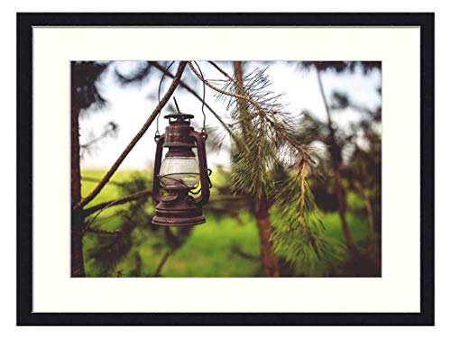 OiArt Wall Art Print Wood Framed Home Decor Picture Artwork24x16 inch - Kerosene Lamp Woods Paraffin Light Old Vintage