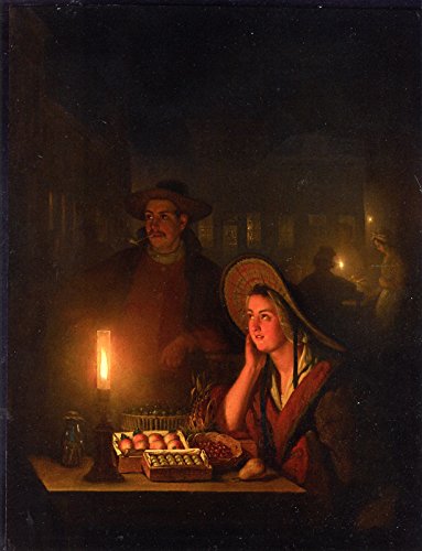 Petrus Van Schendel Fruit Sellers by The Light of a Paraffin Lamp Private Collection 30 x 23 Fine Art Giclee Canvas Print Reproduction Unframed