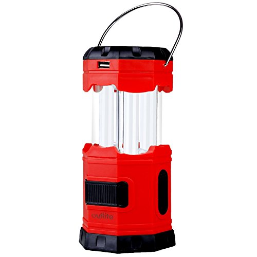 Solar Rechargeable LED Collapsible camping Lantern Outlite 300 Lumen Portable camping light  Water resistant Outdoor Survival lighting Lamp  with 2 S Hook for Hiking Emergency Hurricane Outages