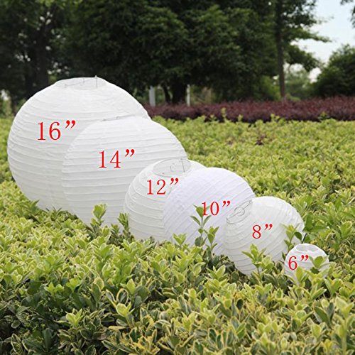 10 Pacs White DIY Chinese Hanging Rice Paper Lanterns Lamps for Patio Birthday Wedding Parties Christmas Decorations Girls Bedroom Decor Nursery Room 14 inch