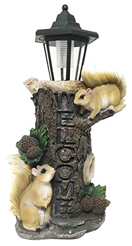 Western Country Farm Welcome Squirrels Chipmunks With Pine Cones Figurine Solar LED Light Lantern Lamp Path Lighter Statue