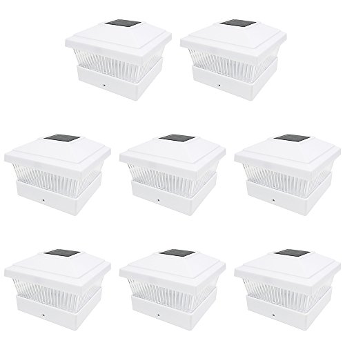 Iglow 8 Pack White Outdoor Garden 5 X 5 Solar Led Post Deck Cap Square Fence Light Landscape Lamp Lawn Pvc Vinyl