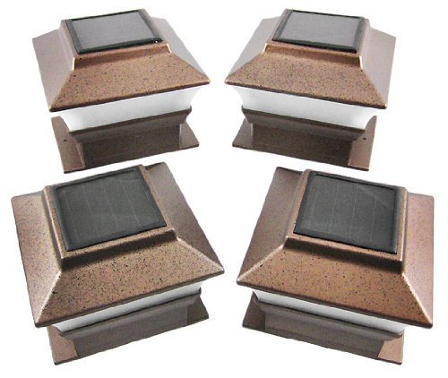 Set of 4 Bronze Finish 4 x 4 Outdoor Deck Post Light with White LED