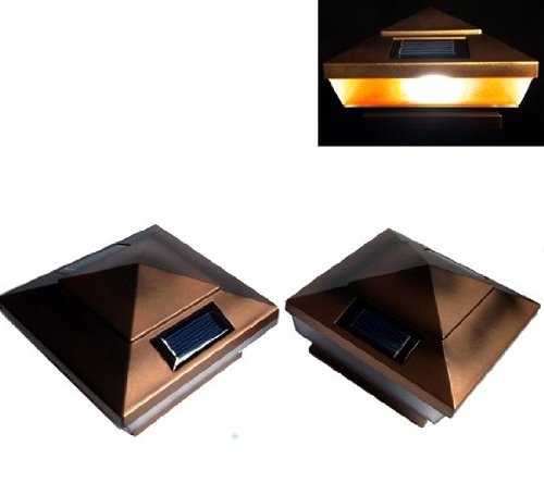 2-pack Garden Solar Copper Post Deck Cap Square Fence Lights 4&quot X 4&quot With Amber Led Lights