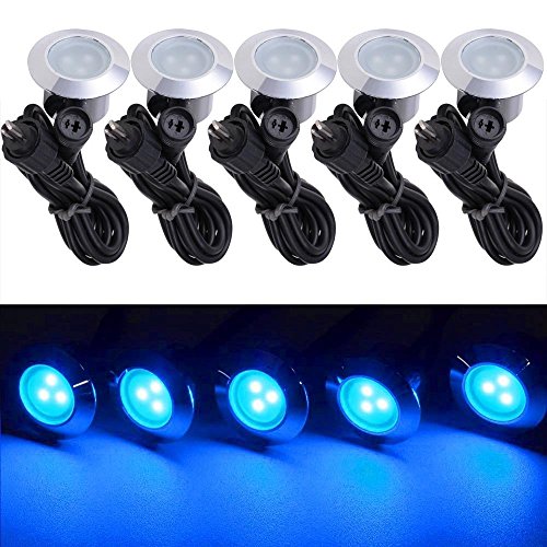 5 Pack 12 Volts LED Recessed Deck Lighting Fixture Blue Color w IP65 Level Weatherproof for Decor Yard Garden Patio Step Stairs Landscape Lamp