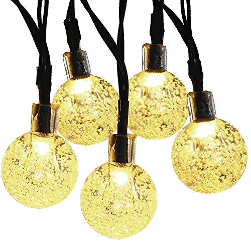 21ft 30 Led Solar Outdoor String Lights Globe Fairy Crystal Outside Hanging Lighting 8 Mode Steady Flash Waterproof Halloween Decoration Patio Garden Yard Christmas Tree Warm White