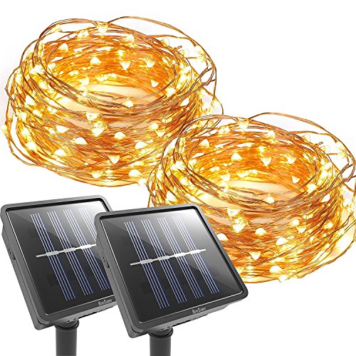 COOPE Outdoor String Lights 100 LED Solar Christmas lighting Decorative Light - Patio - Deck - Party - Christmas Tree - Provide Christmas Fairy Decorative Light（2 Pack33 FT