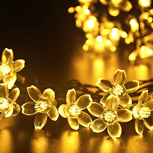 Solar String Lights Outdoor YIMIA 8 Modes 50 LED 7M Flower Blossom Decorative Light Strings for Party Indoor Decor Wedding Decorations Patio Garden HolidayBirthdayChristmas Warm White