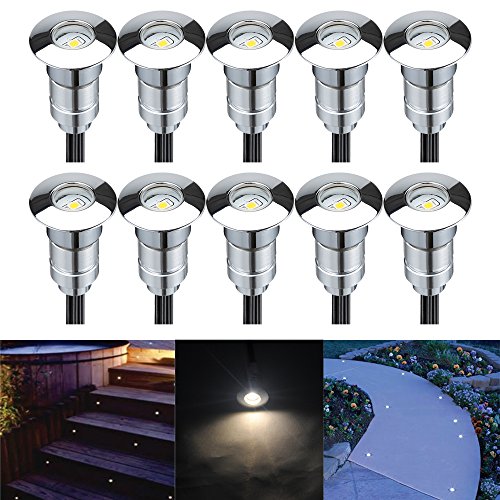 FVTLED Pack of 10 Outdoor Low Voltage Double-Line LED Landscape Lights Kit 12VDC Waterproof Deck Lightings Step Stairs Floor Garden Yard Pathway In-ground Decoration Lights Warm White