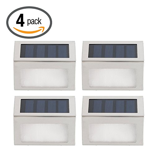 Hoont Pack Of 4 - Outdoor Stainless Steel Led Solar Step Light Illuminates Stairs Deck Patio Etc