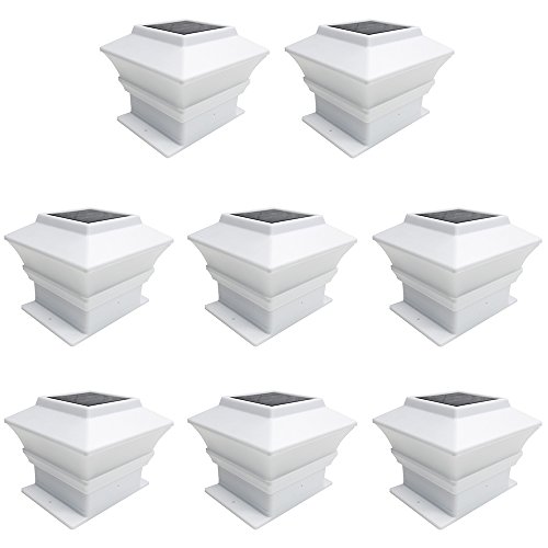 Iglow 8 Pack White Outdoor Garden 4 X 4 Solar Led Post Deck Cap Square Fence Light Landscape Lamp Lawn Pvc Vinyl