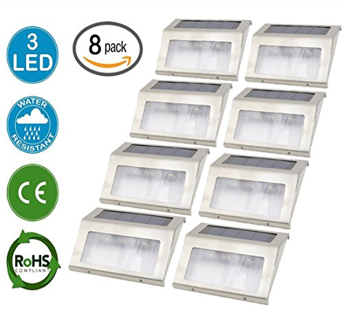 upgraded 3 Led Hkyh Newest 8 Pack 3 Led Solar Bright Step Light Stairs Pathway Deck Garden Lamps Stainless Steel