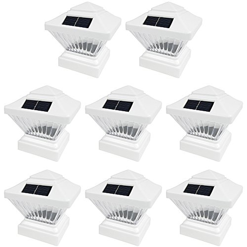 8 Pack White Outdoor Garden 4 X 4 Solar Led Post Deck Cap Square Fence Light Landscape Lamp Lawn Pvc Vinyl Wood