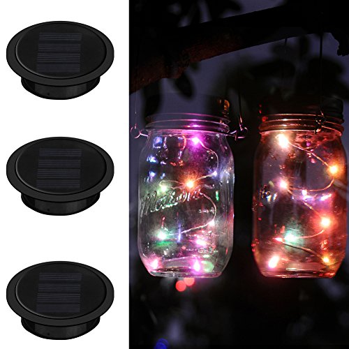 Ithird Solar Mason Jar Lights 3 Pack Led Color Changing Solar Fairy Lights Lids Insert For Garden Deck Patio Decor