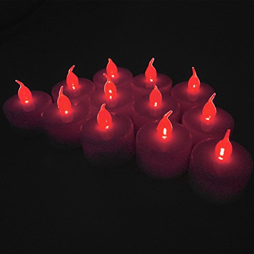 12-packs Red Led Plastic Tea Tealight Candles Lamp Flameless Shine Anniversary Wedding Party Restaurant Atmosphere
