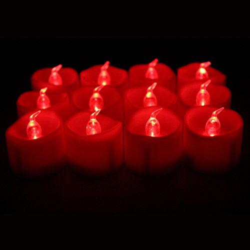 12-pcs Flameless LED Battery Powered Melted Edge Tealight Candles LED Tea Lights Red Light