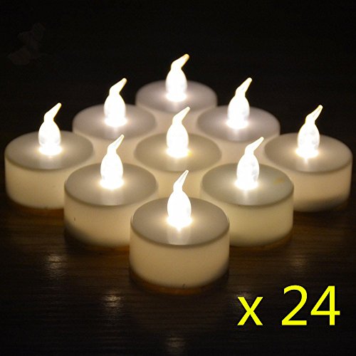 Jofan 24pcs Warm White Non-flickering Battery Operated LED Tea Lights Flameless Candles Wedding Holiday Party Light